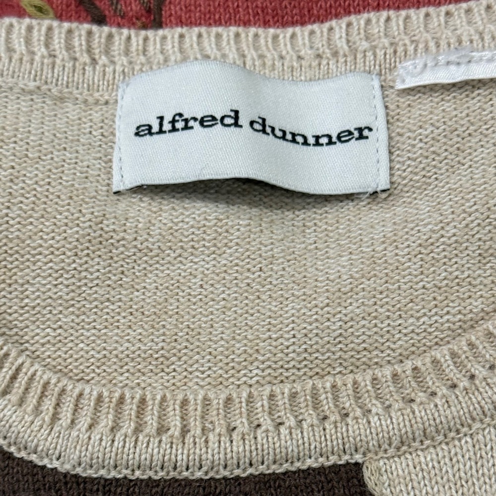 Alfred Dunner Y2K VTG Fall Patchwork Embroidered Sweater Women Tan Blue Large - Picture 3 of 11